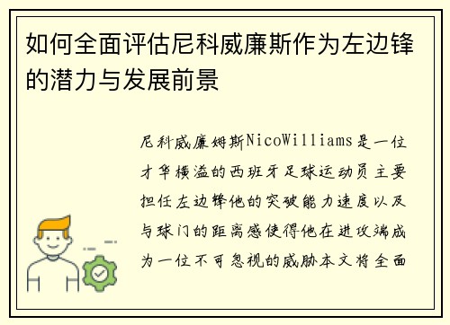 如何全面评估尼科威廉斯作为左边锋的潜力与发展前景